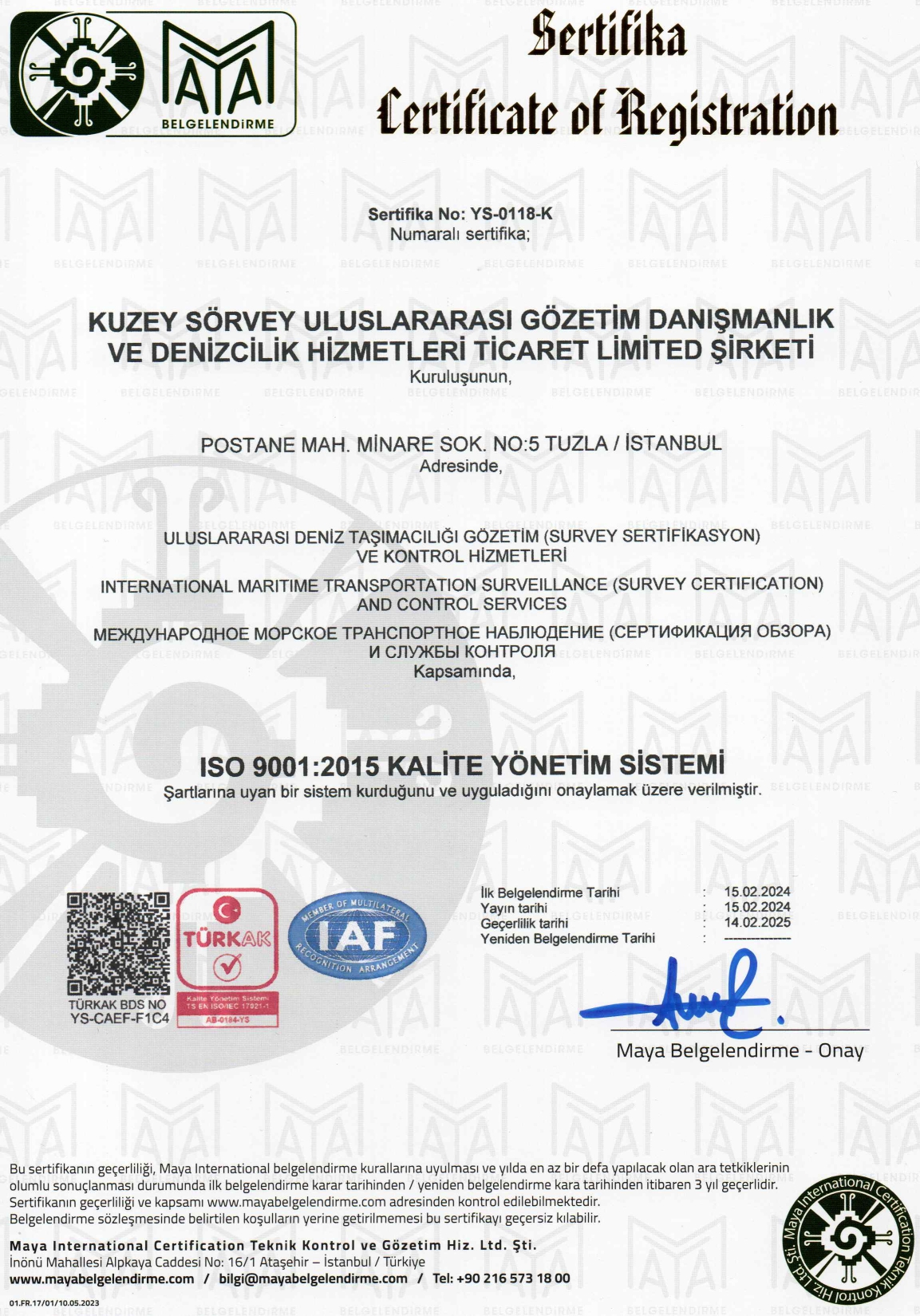 Kuzey Sorvey iso 9001