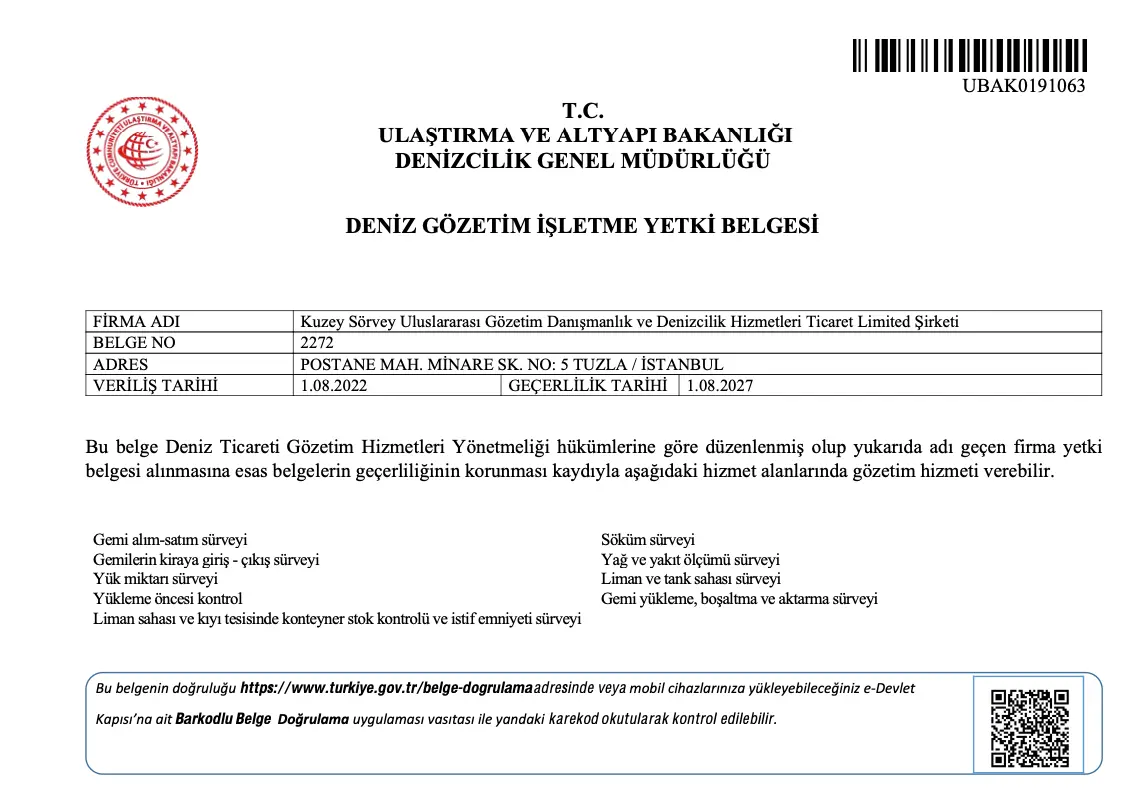 deniz gözetim işletme belgesi